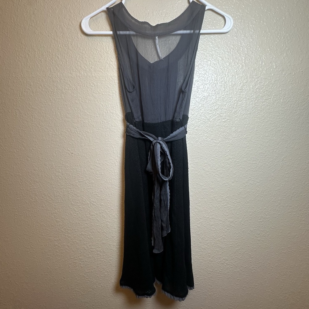 Free People Vintage Y2K Retro Babydoll Sleeveless Mini Black/Gray Dress Silk 4 - Picture 2 of 10